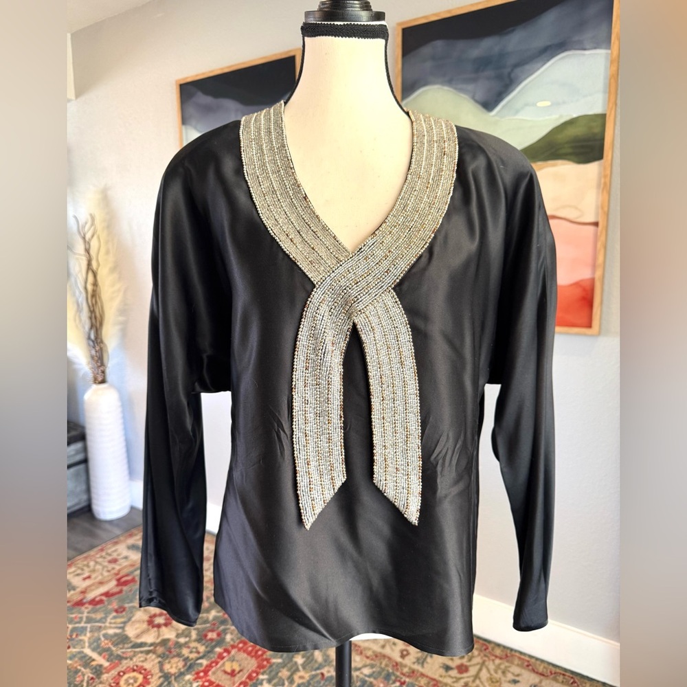 Vintage Silk Black Beaded Blouse - Picture 7 of 9